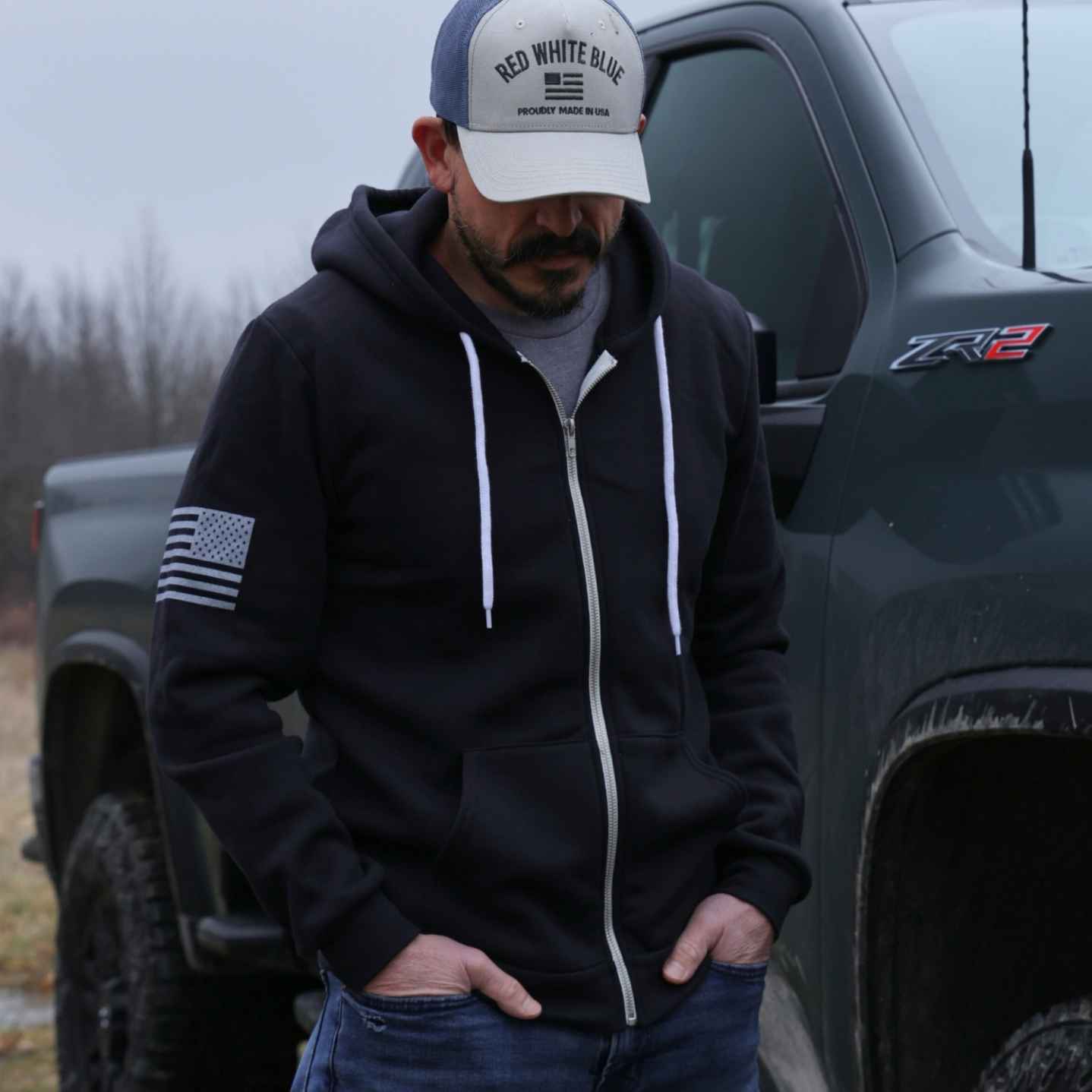 Black American Made Zip Up Hooded Sweatshirt