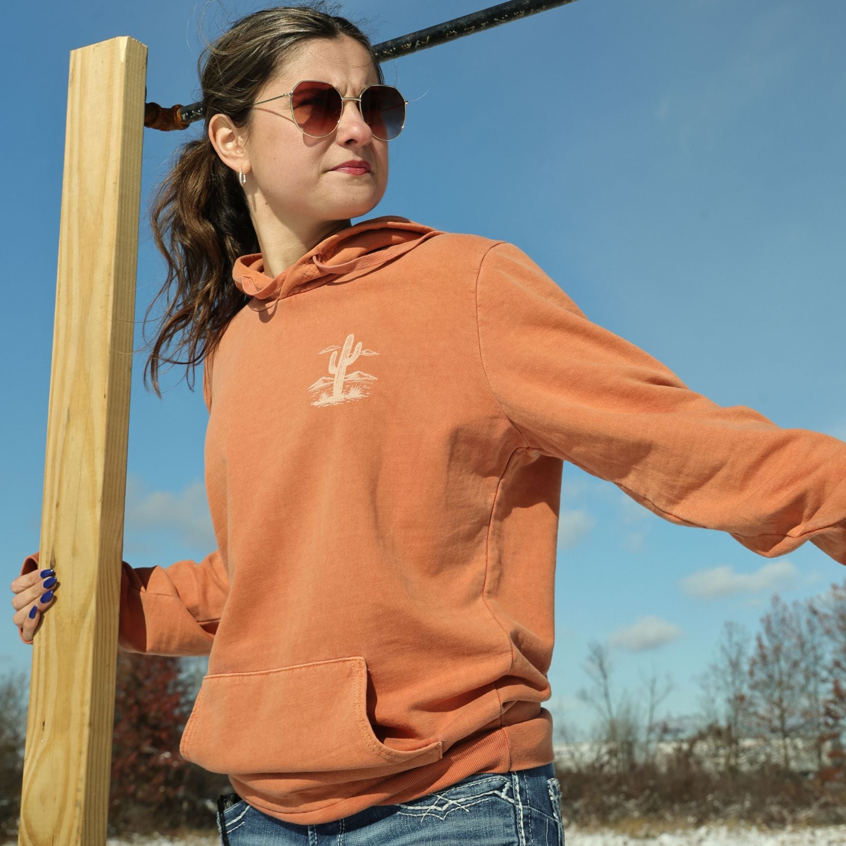 Women's Vintage Cotton Western Cactus Hoodie | Made In USA