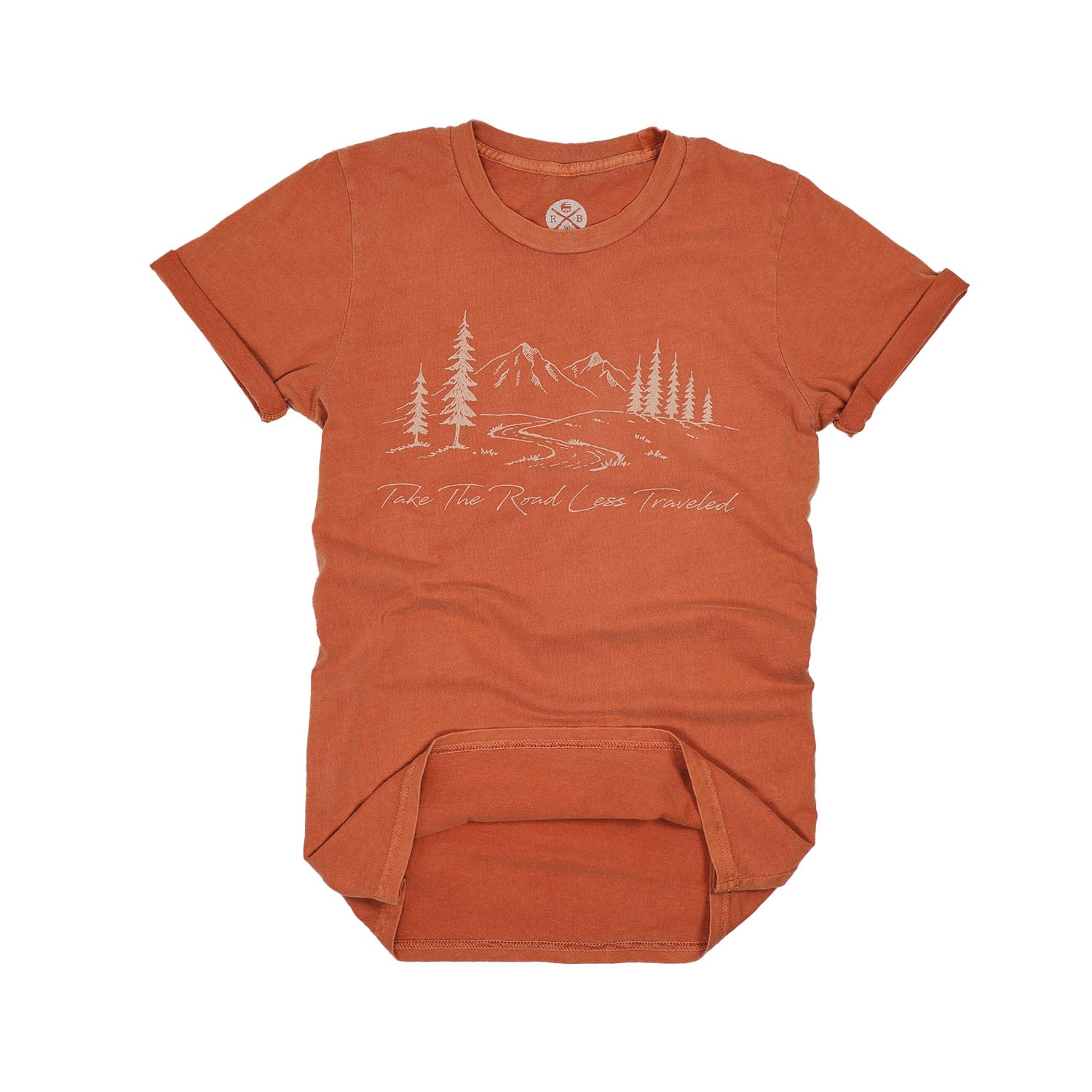 Women's Take the Road Less Traveled T-Shirt/ Made in USA/ Front (Burnt Orange)