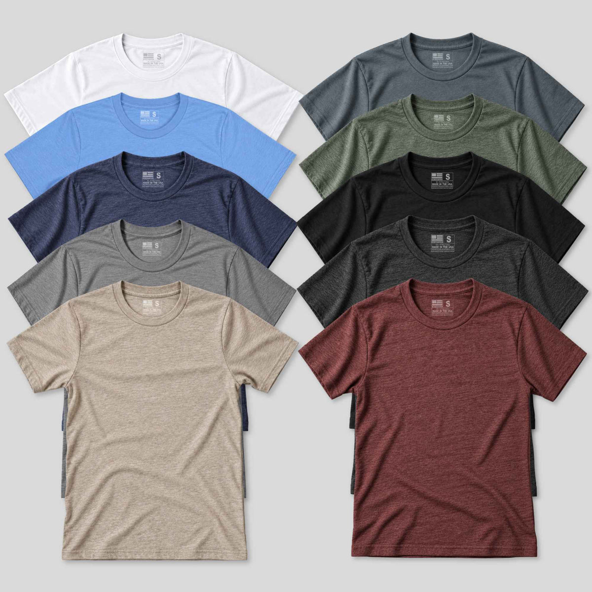 10 Pack Made In USA T Shirts Poly Cotton Blend Multi Colored Tees