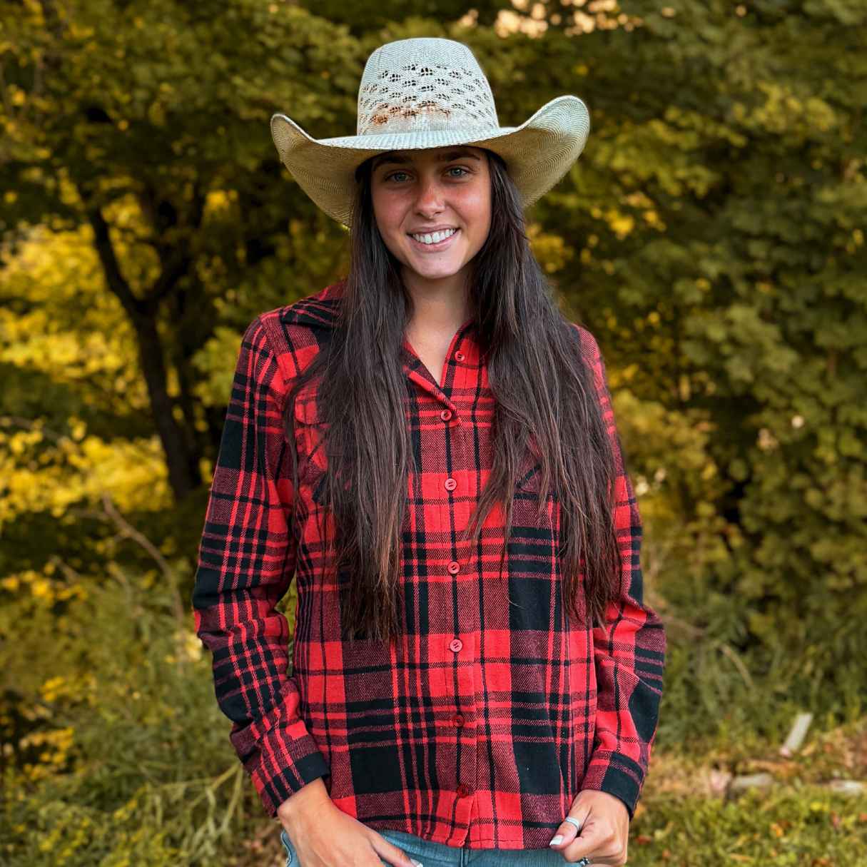 Womens heavyweight fall red and black buffalo print with pockets flannel shirt for women made in the USA
