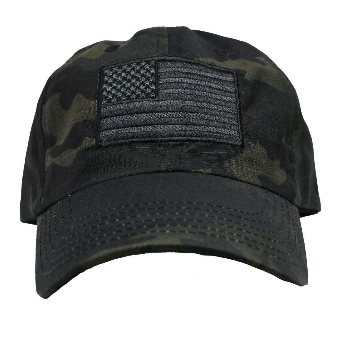American Flag Full Fabric Black Multicam Camouflage Range Hat