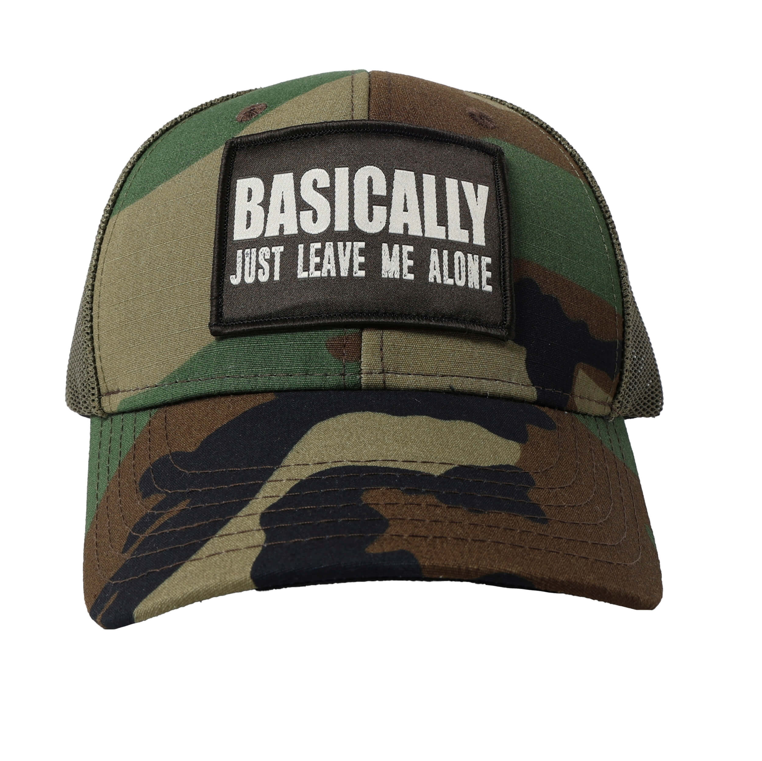 Just Leave Me Alone Camo Trucker Hat
