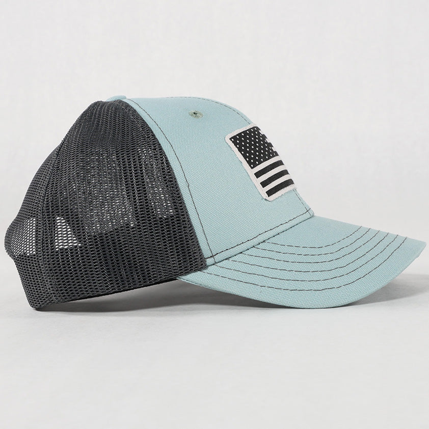 American Flag Patch Patriotic Sea Mist Trucker Hat - Side