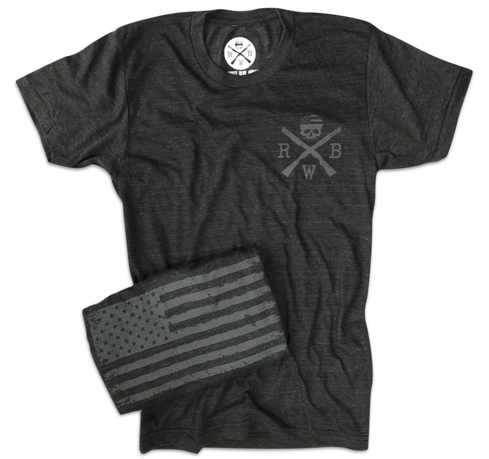 Men's Blacked Out Old Glory American Flag Tri-Blend T-Shirt (Heather Black)