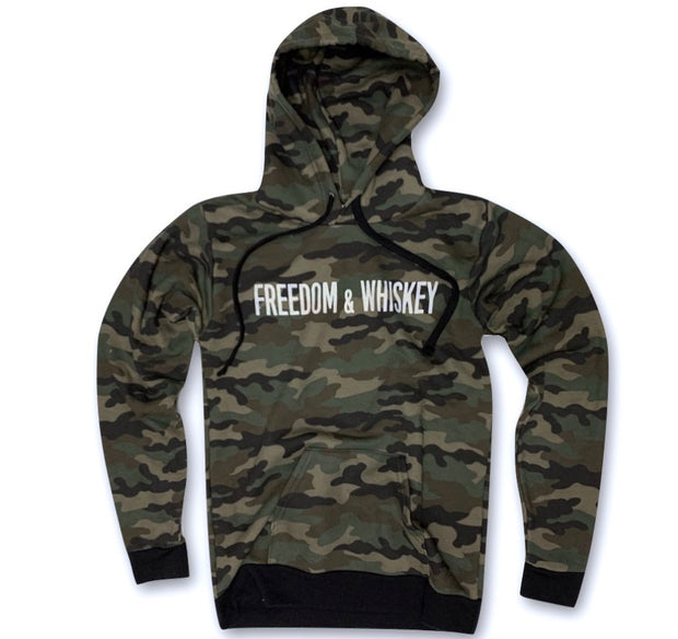Women's Freedom & Whiskey Patriotic Hooded Sweatshirt (Camo)