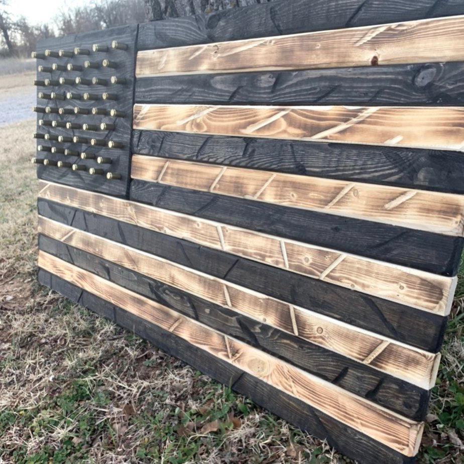 Hand Crafted Southern Pine Subdued American Flag W/ Brass Stars