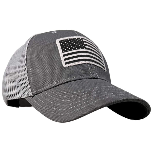 American Flag Patch Charcoal Trucker Hat