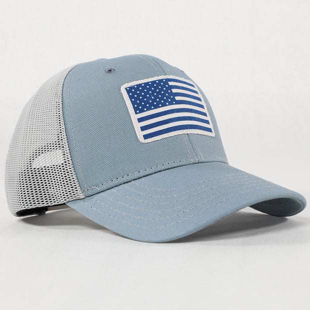 American Flag Patch Sky Blue Trucker Hat