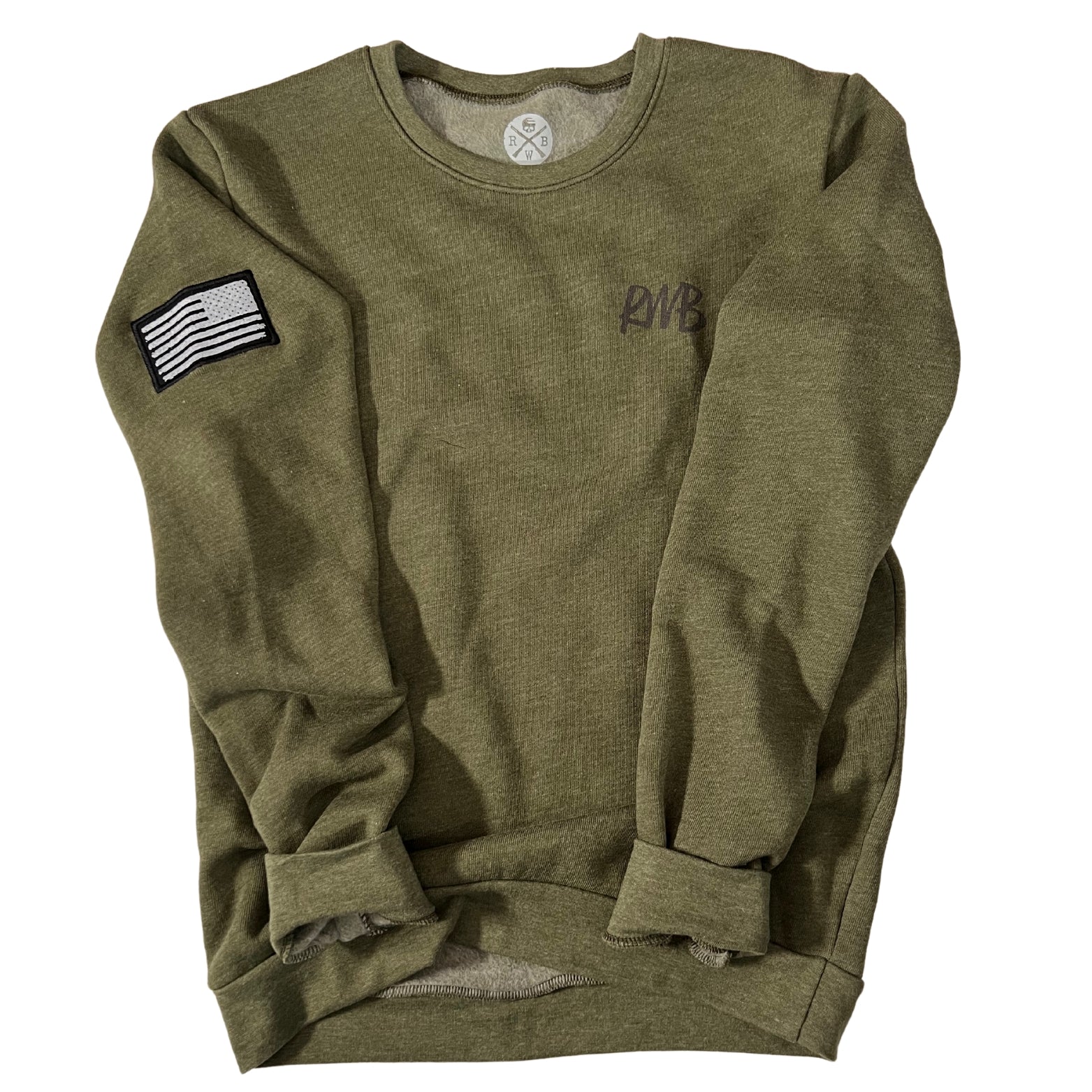 Women's American Flag Patch Raglan Ultra Soft Crewneck Sweatshirt (Army)