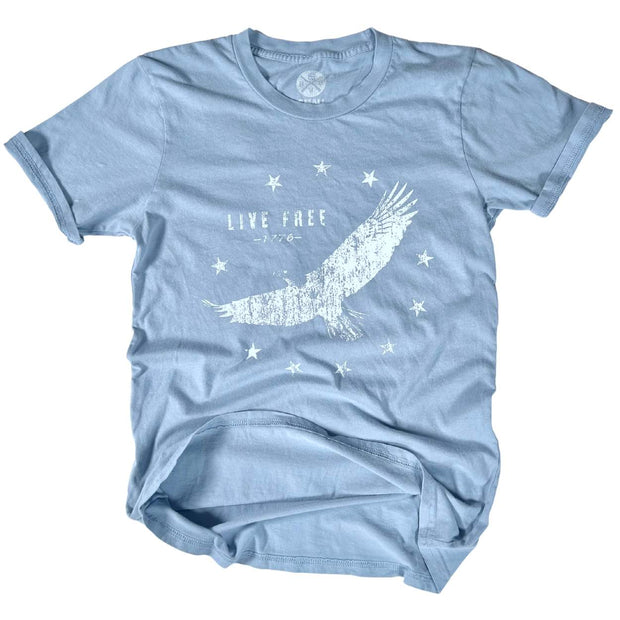 Women's Bald Eagle Live Free Vintage Baby Blue T Shirt
