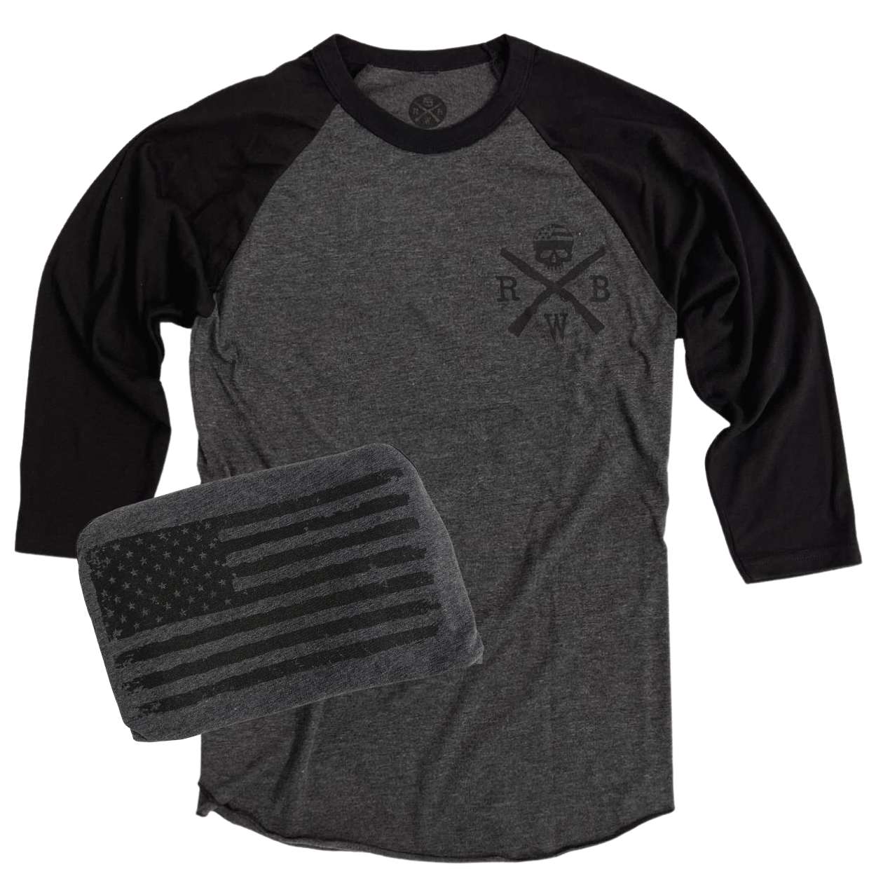 Men's Old Glory Baseball Raglan T-Shirt (Heather Black / Black)