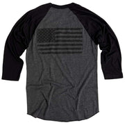 Men's Old Glory Baseball Raglan T Shirt (Heather Black / Black)
