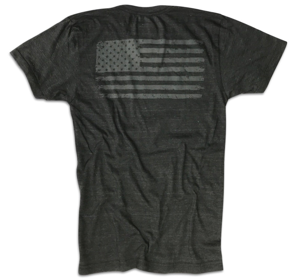 Men's Blacked Out Old Glory American Flag Tri-Blend T-Shirt (Heather Black)
