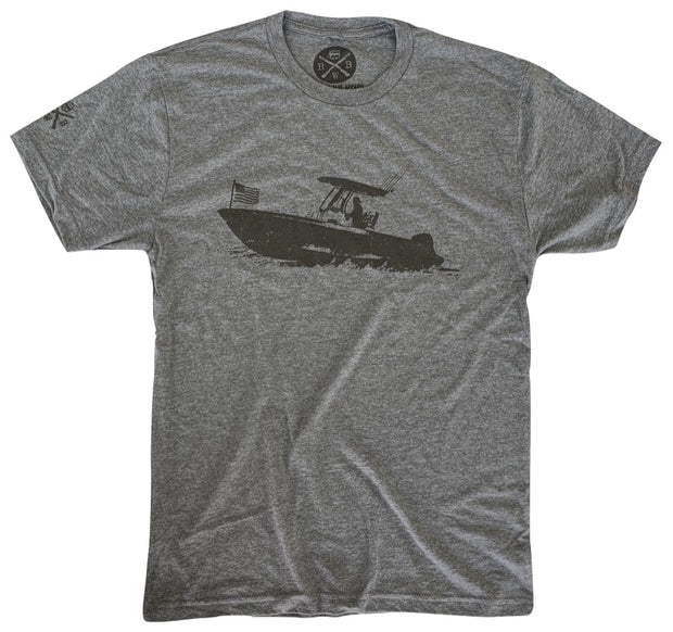 Men's American Flag Center Console Fishing Boat T-Shirt
