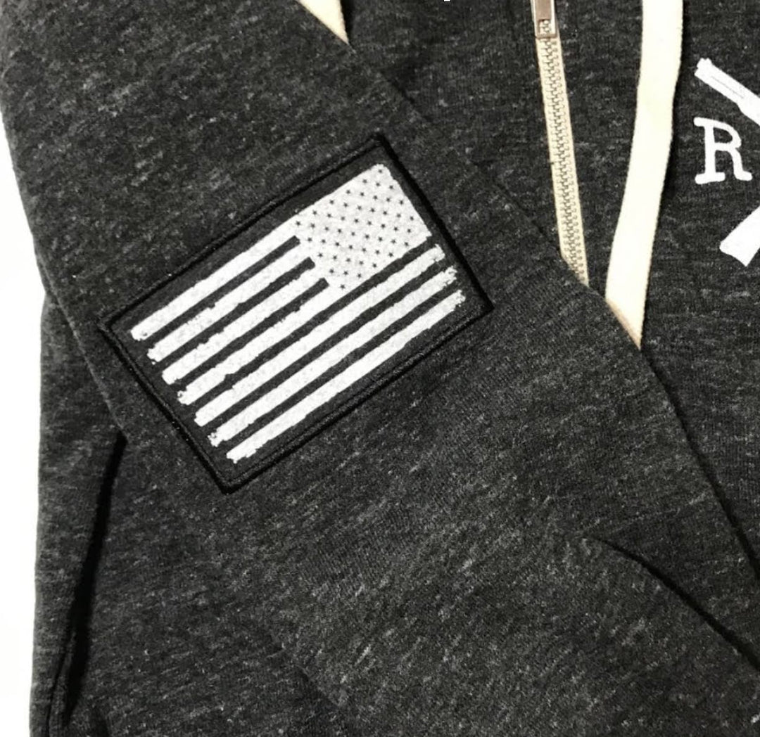 Men s American Flag Patch Zip Up Tri Blend Hooded Sweatshirt Red White Blue Apparel
