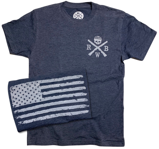 Men's Old Glory American Flag Tri-Blend T Shirt (Heather Navy) XX Large