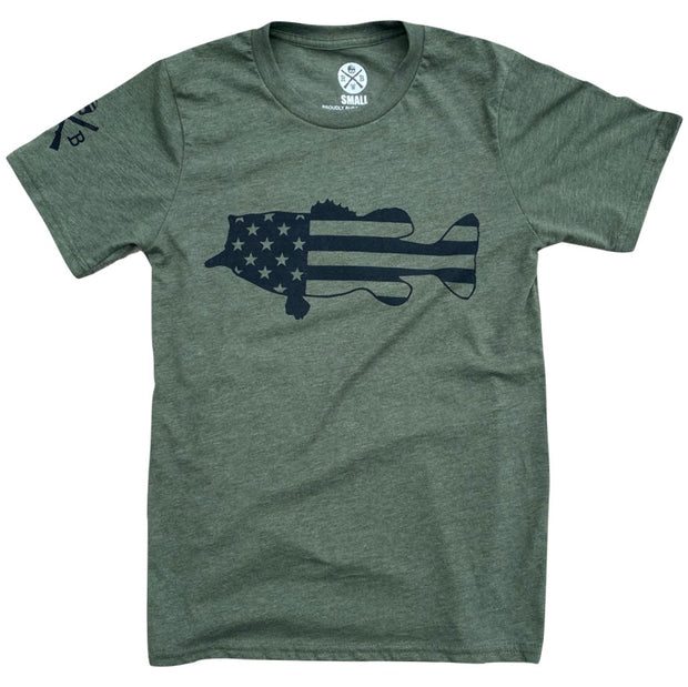 Men's American Flag Bass Fishing Patriotic Angler T-Shirt | Bass Fishing Shirts | Red White Blue Apparel XXX Large