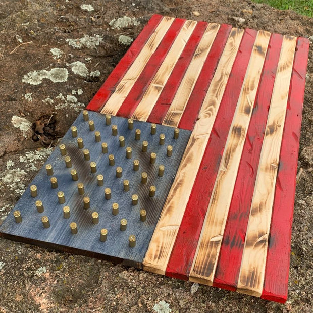 Hand Crafted Southern Pine American Flag W/ Brass Stars