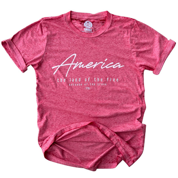 Women's Vintage America Home Of The Brave Patriotic T Shirt Red